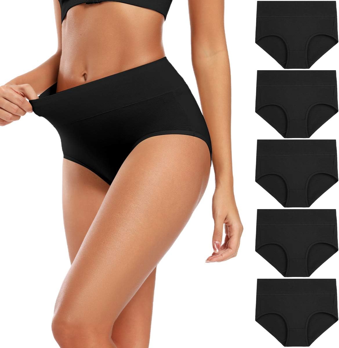 61JMK22WvL._AC_SL1200_ Molasus Women';s Cotton Underwear High Waisted Full Coverage Ladies Panties (Regular & Plus Size) - Image 1
