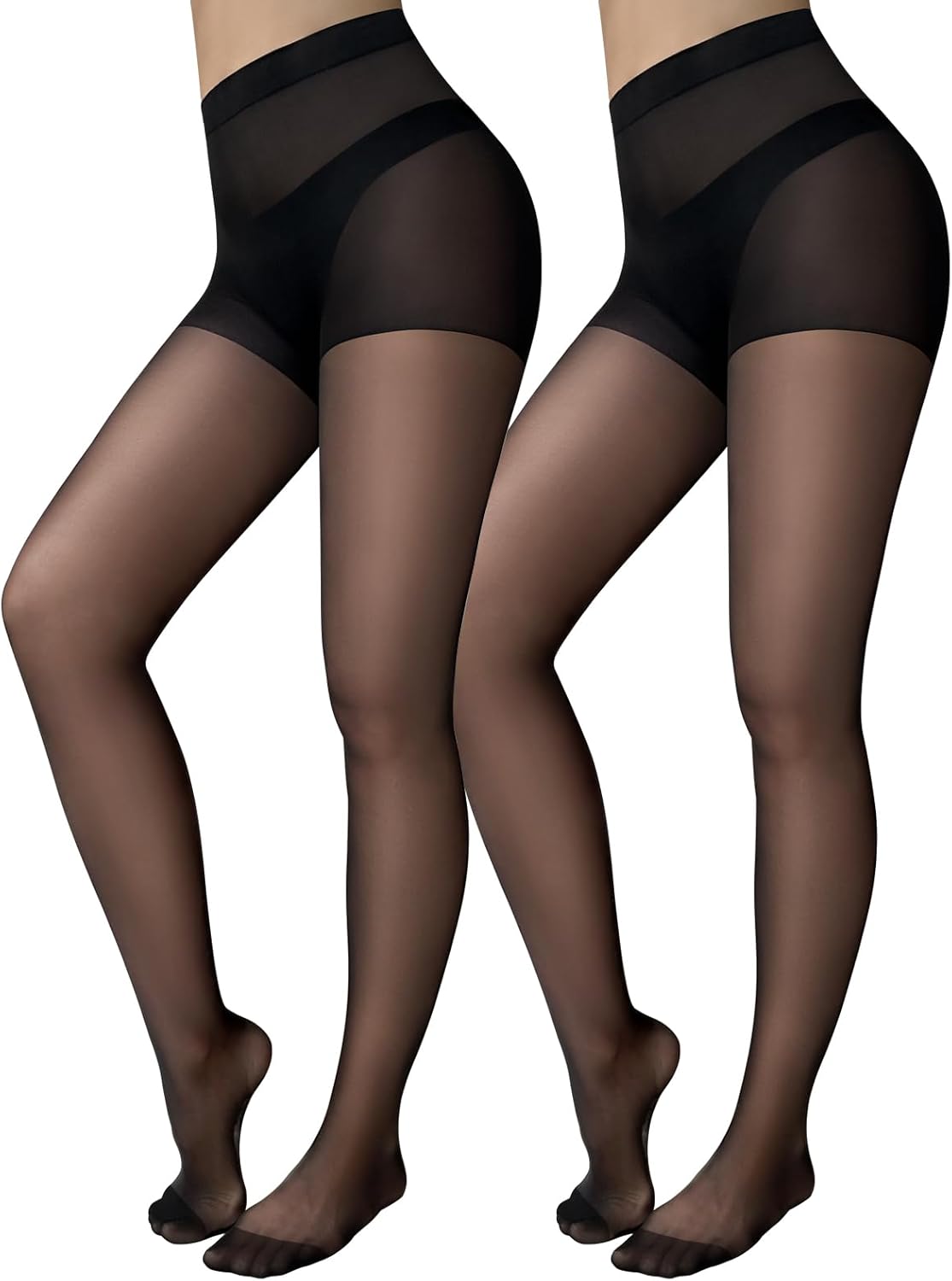 61oUjrs15LL._AC_SL1500_ Jamieya 2 Pairs Black Sheer Tights for Women, 20D Control Top Pantyhose Stockings Tummy Control Under Dress - Image 1