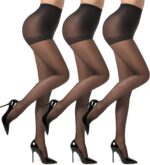 EVERSWE 3 Pairs Women';s Sheer Pantyhose 20D, High Waist Control Top Pantyhose Hosiery